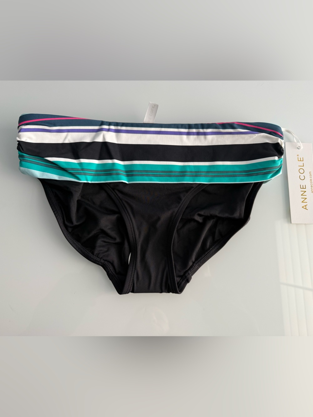 Anne Cole Women’s Fold-Over Striped Swim Bottoms for Ladies Size Small